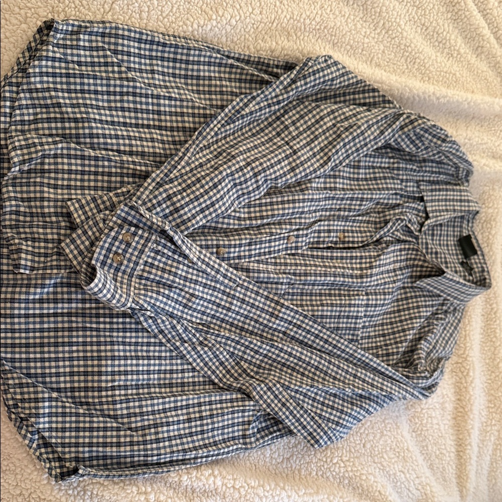 Blue and White Checkered Button-Up Shirt